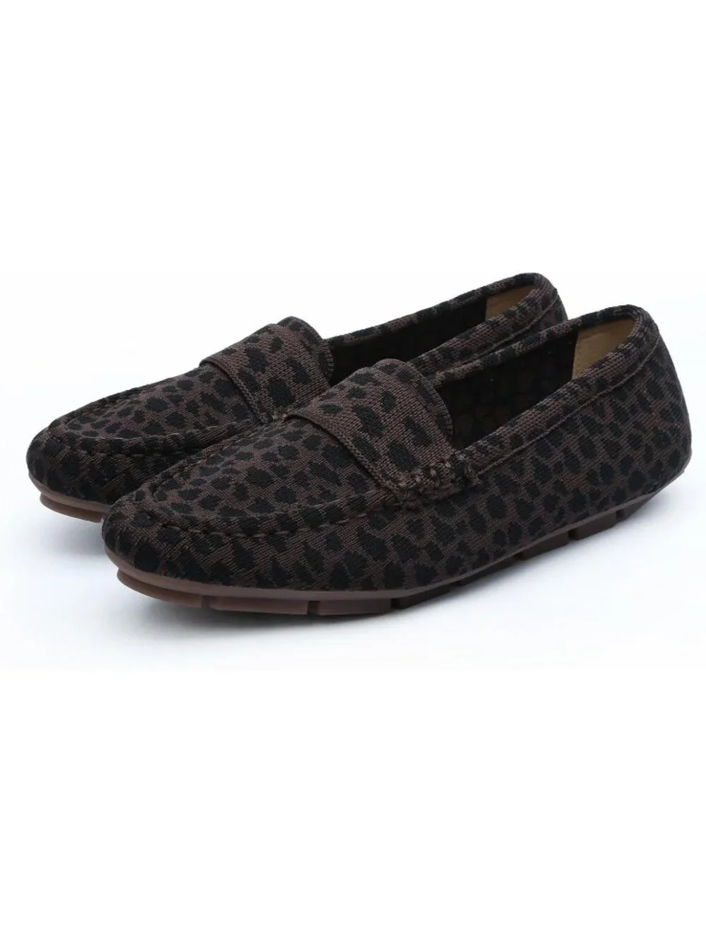 🆕Women's Brown Leopard Mesh fabric Loafer Shoes Comfortable Casual Flat Shoes